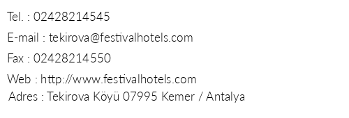 Jeans Club Hotel Festival telefon numaralar, faks, e-mail, posta adresi ve iletiim bilgileri